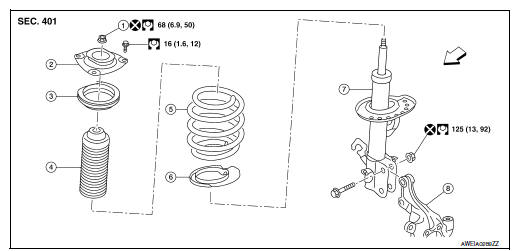 Front coil spring and strut