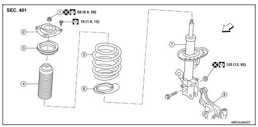Front coil spring and strut