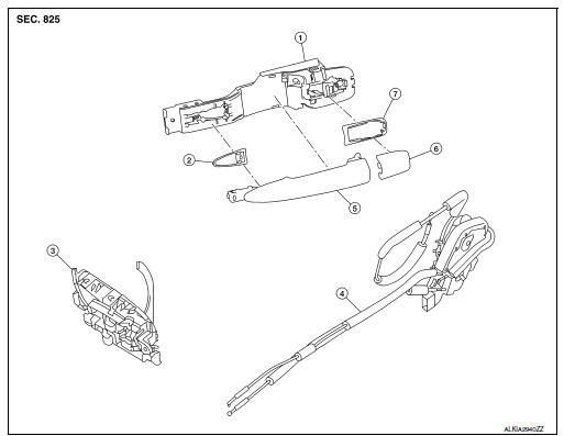 Rear door lock : exploded view