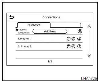 Nissan Sentra Bluetooth Hands-Free Phone System connection screen