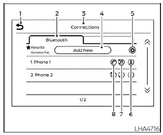 Nissan Sentra Bluetooth Hands-Free Phone System connections screen