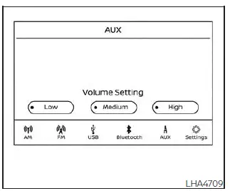 Nissan Sentra AUX audio screen