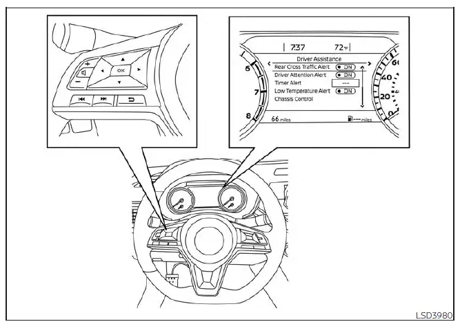 Intelligent Driver Alertness (I-DA) settings menu on Nissan Sentra