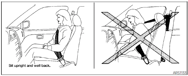 Nissan Sentra SRS warning illustration showing unsafe seating position