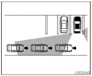 Nissan Sentra Rear Cross Traffic Alert RCTA illustration showing multiple vehicles approaching