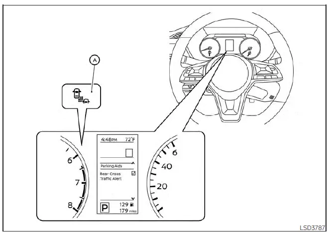 Nissan Sentra RCTA side radar obstruction warning on 4.2 inch meter display