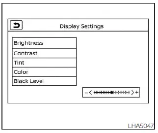 Nissan Sentra RearView Monitor screen adjustment menu