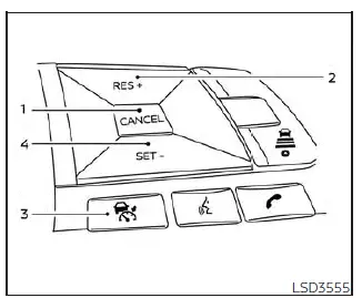 Layout of the conventional cruise control switches on a Nissan Sentra steering wheel