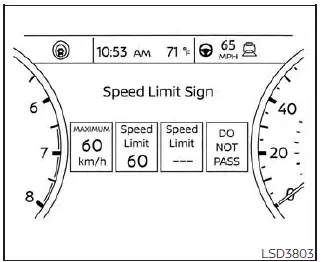 Nissan Sentra TSR display on 7 inch meter showing detected traffic sign