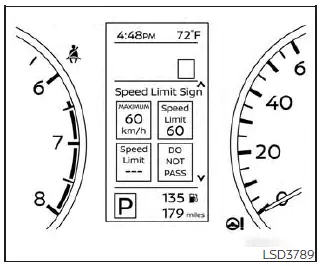 Nissan Sentra TSR display on 4.2 inch meter showing detected traffic sign