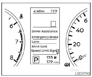 Nissan Sentra TSR settings menu on 4.2 inch meter display