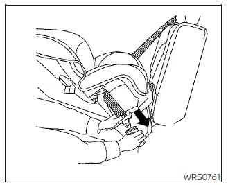 Nissan Sentra rear-facing child restraint seat belt routing step 2