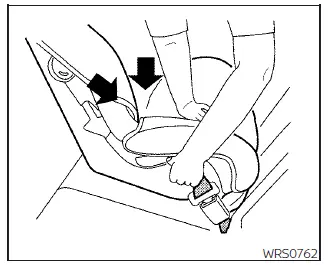 Nissan Sentra rear-facing child restraint tightening seat belt step 5